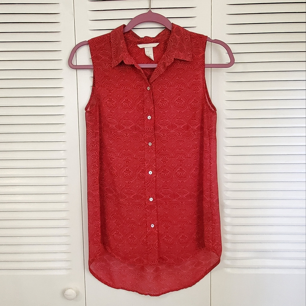 H&M red tribal sheer tank top size 2